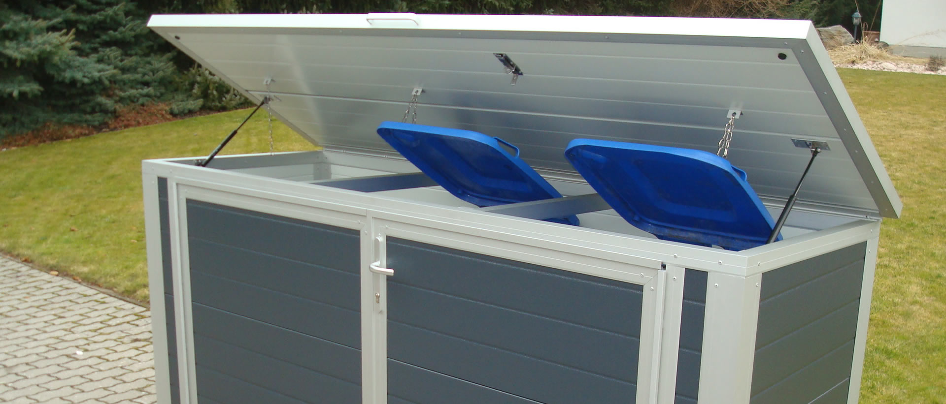 Containerbox für Abfalltonnen individuell konfigurieren für bis zu 4 Mülltonnen